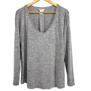 For The Republic Gray Marled Long Sleeve V Neck‎ Tunic Top Size L Back Pleat